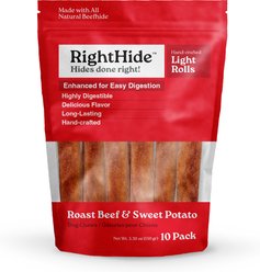 RightHide Light Rolls Medium Roast Beef & Sweet Potato Flavor Natural Dog Chew, 10 count