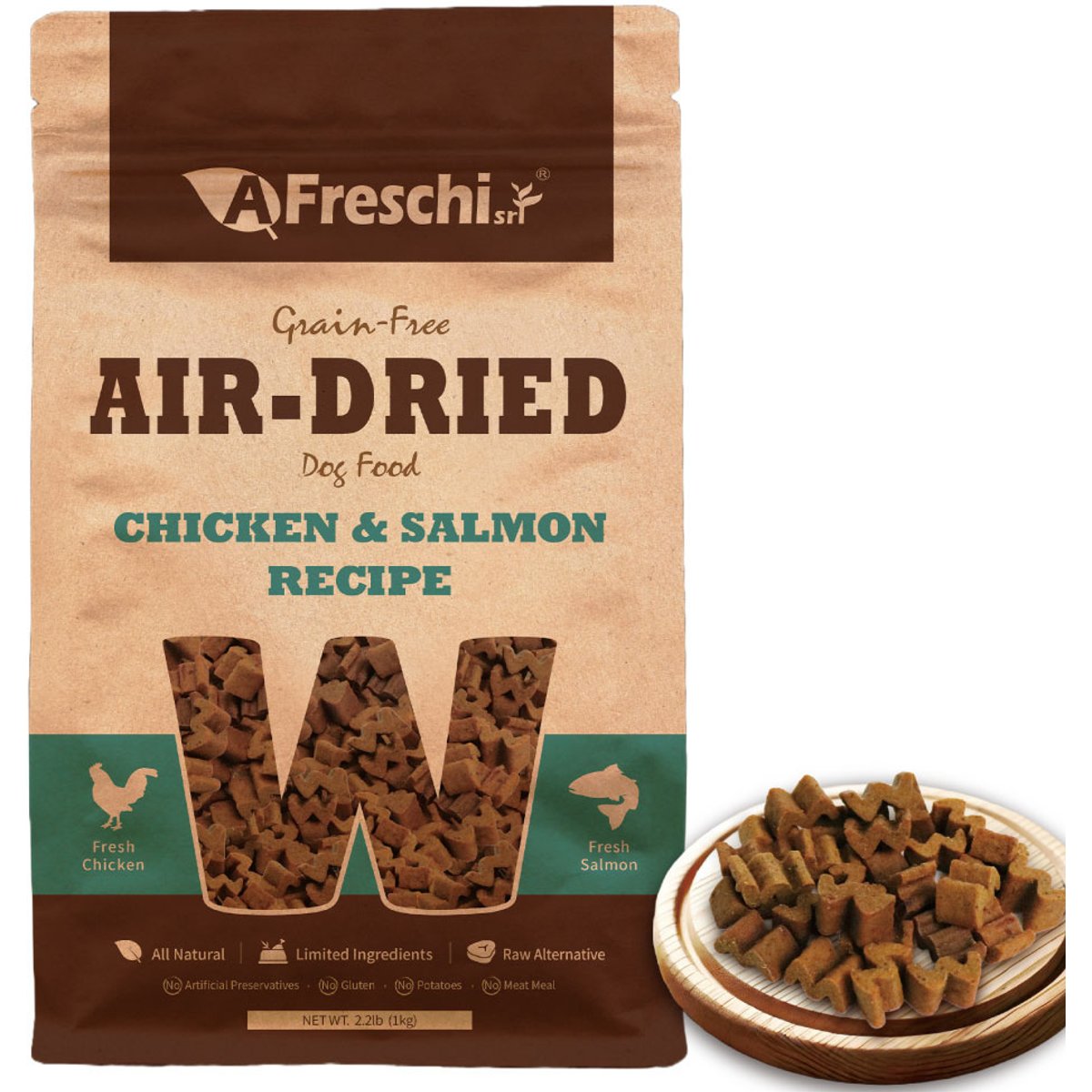 AFreschi All Lifestages Gluten-Free Chicken & Salmon Recipe Air-Dried Dog Food, 2.2-lb bag