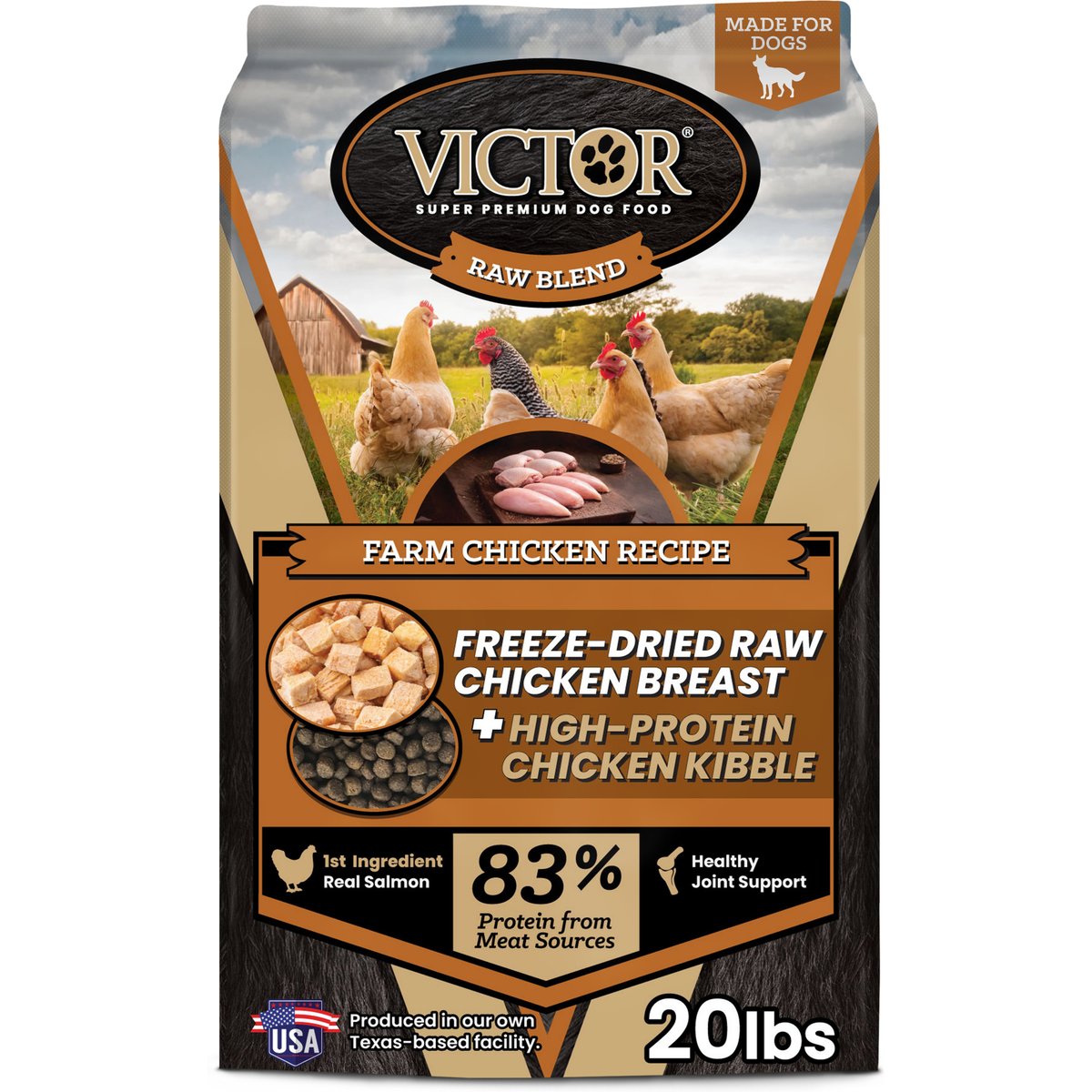 VICTOR Raw Kibble Blend Gluten-Free Farm Chicken Recipe Freeze-Dried Dry Dog Food, 20-lb bag
