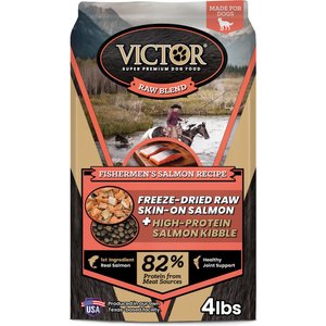 VICTOR Raw Kibble Blend Gluten-Free Fisherman's Salmon Recipe Freeze-Dried Dry Dog Food, 4-lb bag