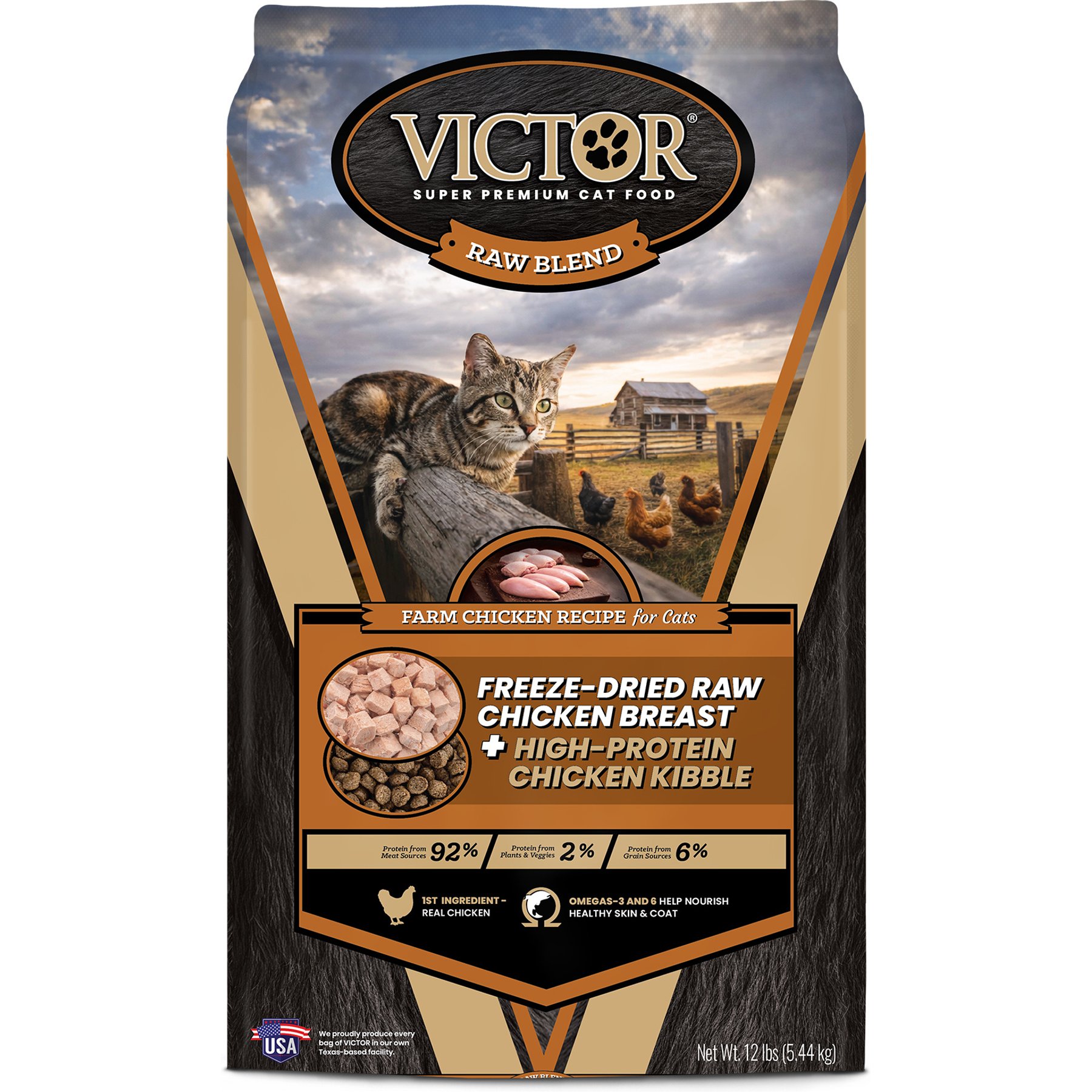 VICTOR Raw Kibble Blend Gluten-Free Farm Chicken Recipe Freeze-Dried Cat Food, 12-lb bag