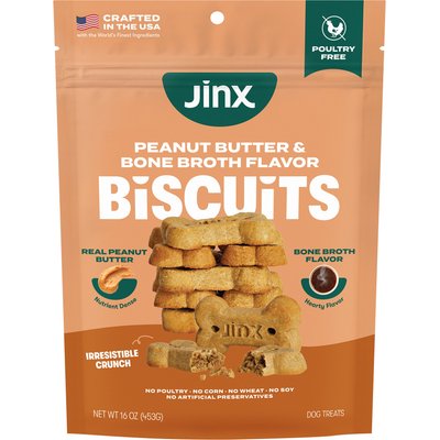 Jinx Jinx Peanut Butter & Bone Broth Biscuits Crunchy Dog Treats, 16-oz bag
