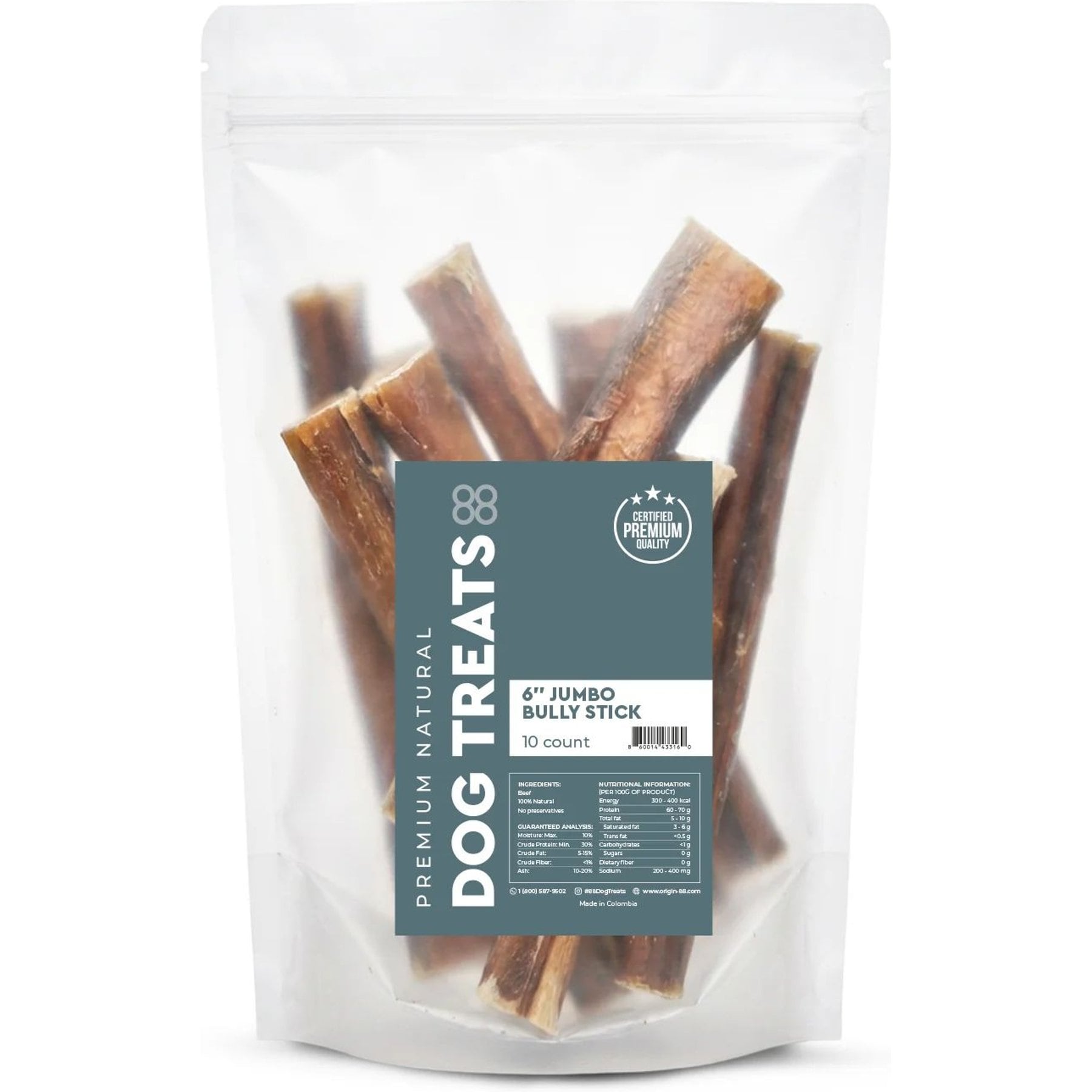 ORIGIN-88 6-inch Jumbo Bully Stick Dog Chews, 10 count