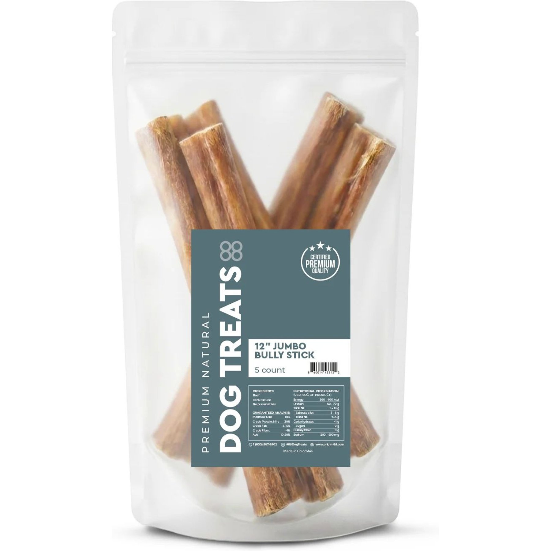 ORIGIN-88 12-inch Jumbo Bully Stick Dog Chews, 5 count