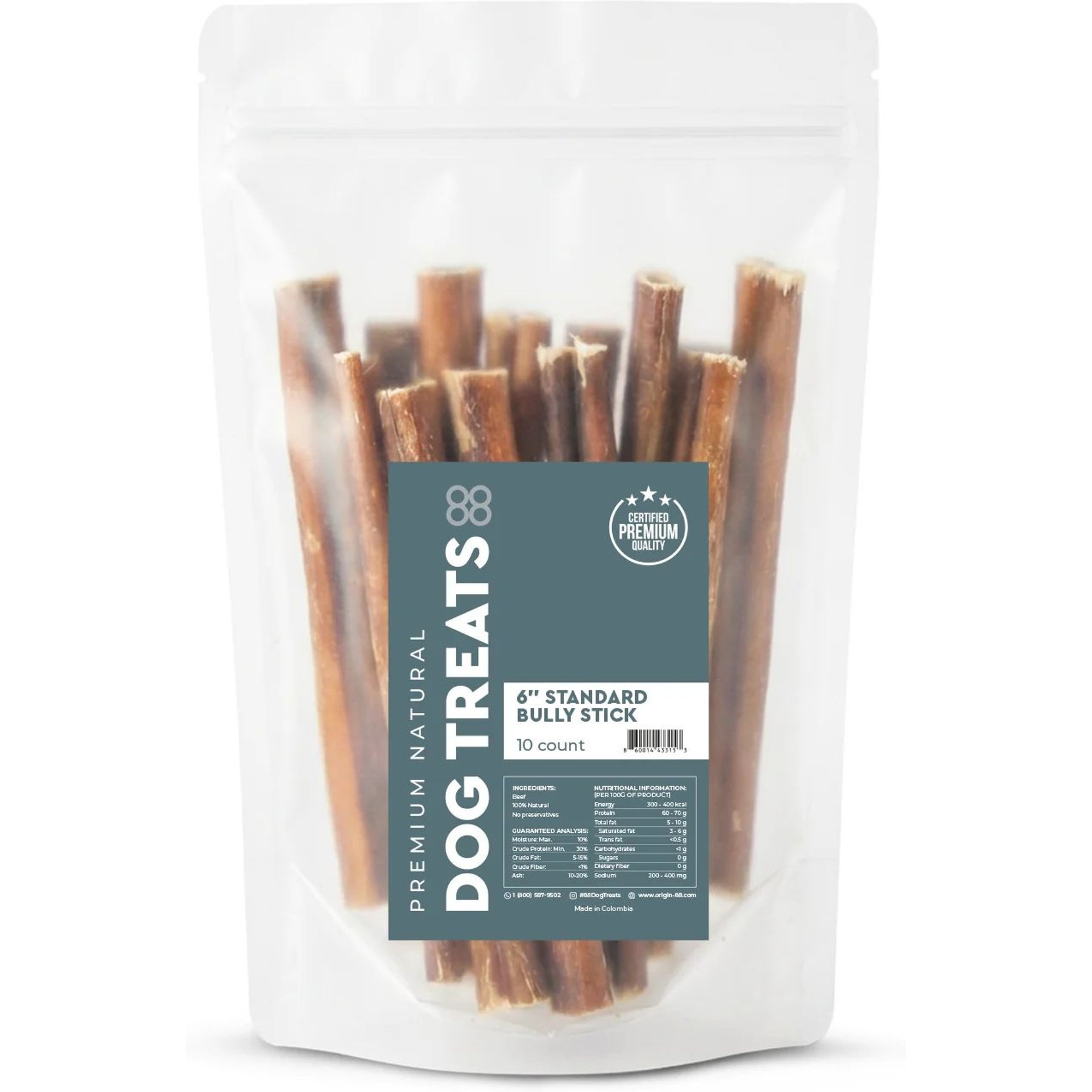 ORIGIN-88 6-inch Standard Bully Stick Dog Chews, 10 count