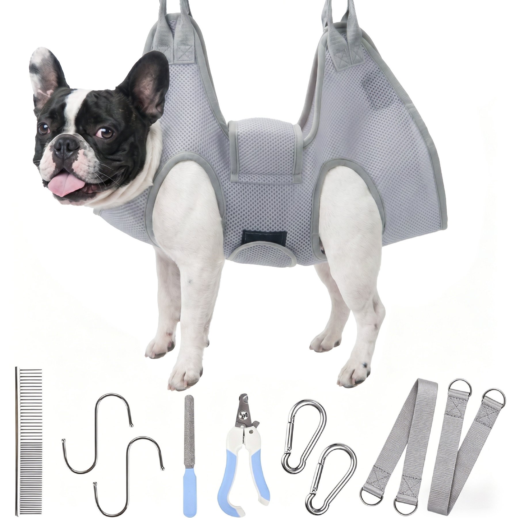 PatiencET Dog & Cat Grooming Hammock & Accessories, Grey, Small