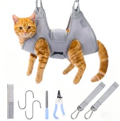 PatiencET Dog & Cat Grooming Hammock & Accessories, Grey, X-Small