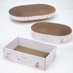 PatiencET 3-in-1 Exercise Scratcher Cat Toy with Oval Bed, White, Large