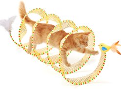 Potaroma Self Play Collapsible Unfolded with Feather & Bell Indoor Exercise Spiral Tunnel Cat Toy, Yellow, 20-in