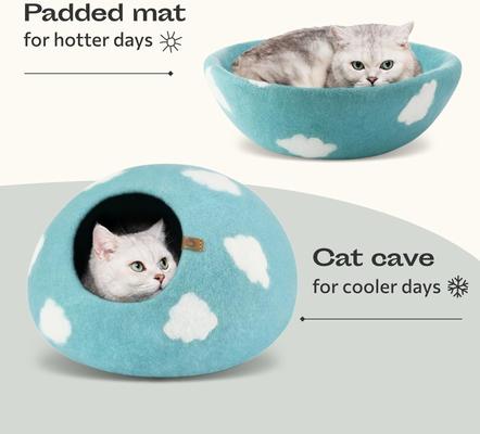 Show full view: Meowfia Premium Felt Cat Cave Bed, Cloud Nap Blue, Large slide 4 of 8