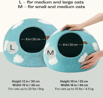 Show full view: Meowfia Premium Felt Cat Cave Bed, Cloud Nap Blue, Large slide 2 of 8