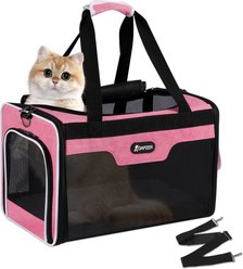 DOPZER Soft-Sided Airline-Approved Easy Access with Safety Zippers Travel Escape Proof Bag Dog & Cat Carrier, 17 x 11 x 11-in, Pink