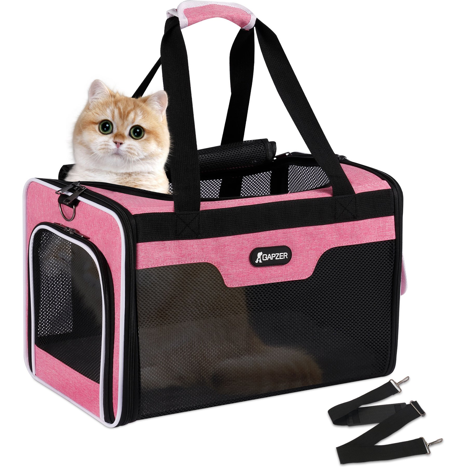 DOPZER Soft-Sided Airline-Approved Easy Access with Safety Zippers Travel Escape Proof Bag Dog & Cat Carrier, 17 x 11 x 11-in, Pink