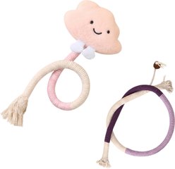 Happy & Polly Interactive Chew & Scratch Teaser Plush Cat Toy with Sisal Rope, 2 count, Pink/Cloud