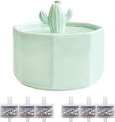 Happy & Polly Cactus Style Ceramic Cat Water Fountain with 6 Filters, Green, 50-oz