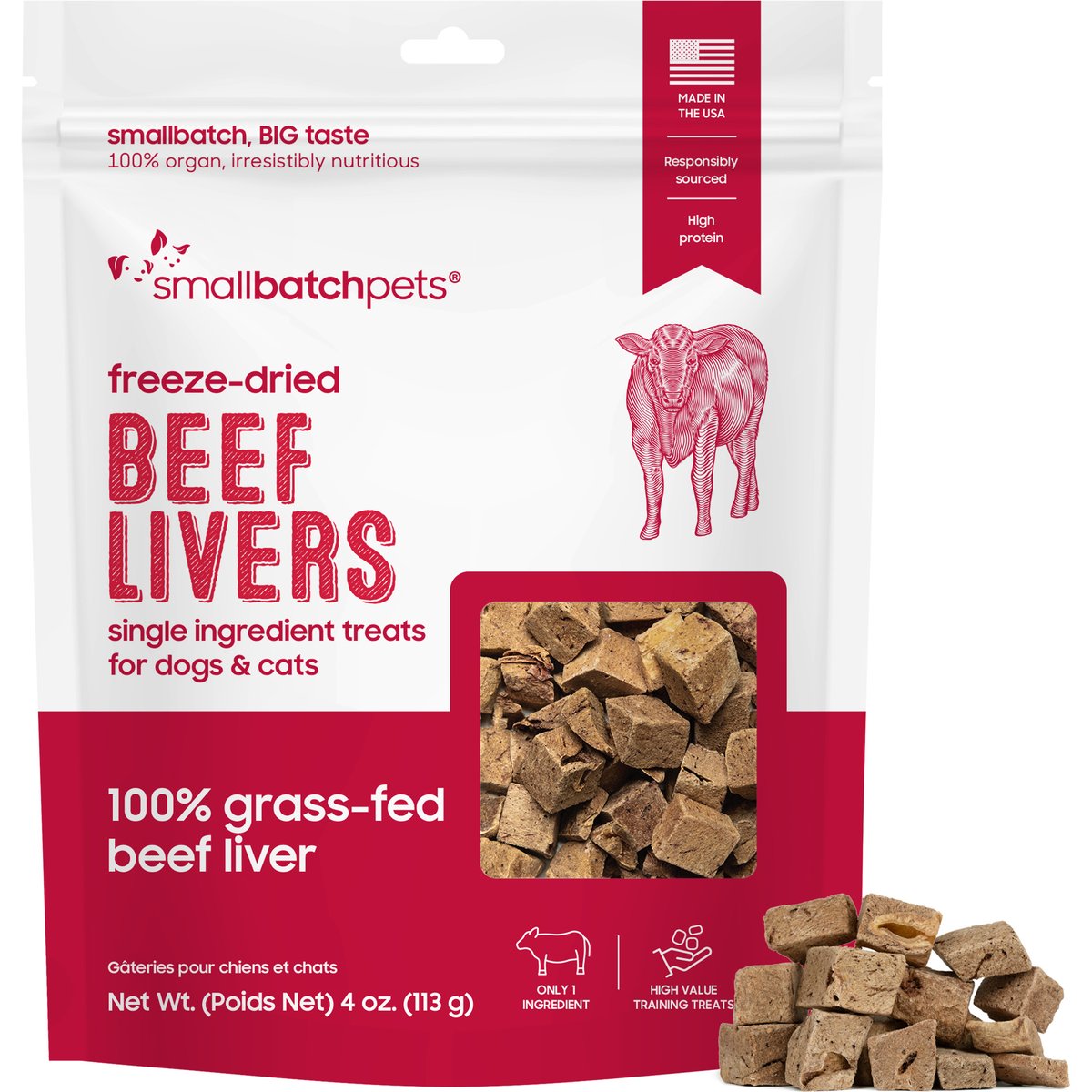 Smallbatch Pets Beef Livers Single Ingredient Freeze-Dried Dog & Cat Treats, 4-oz bag