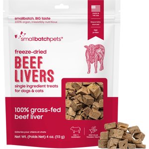 Smallbatch Pets Beef Livers Single Ingredient Freeze-Dried Dog & Cat Treats, 4-oz bag