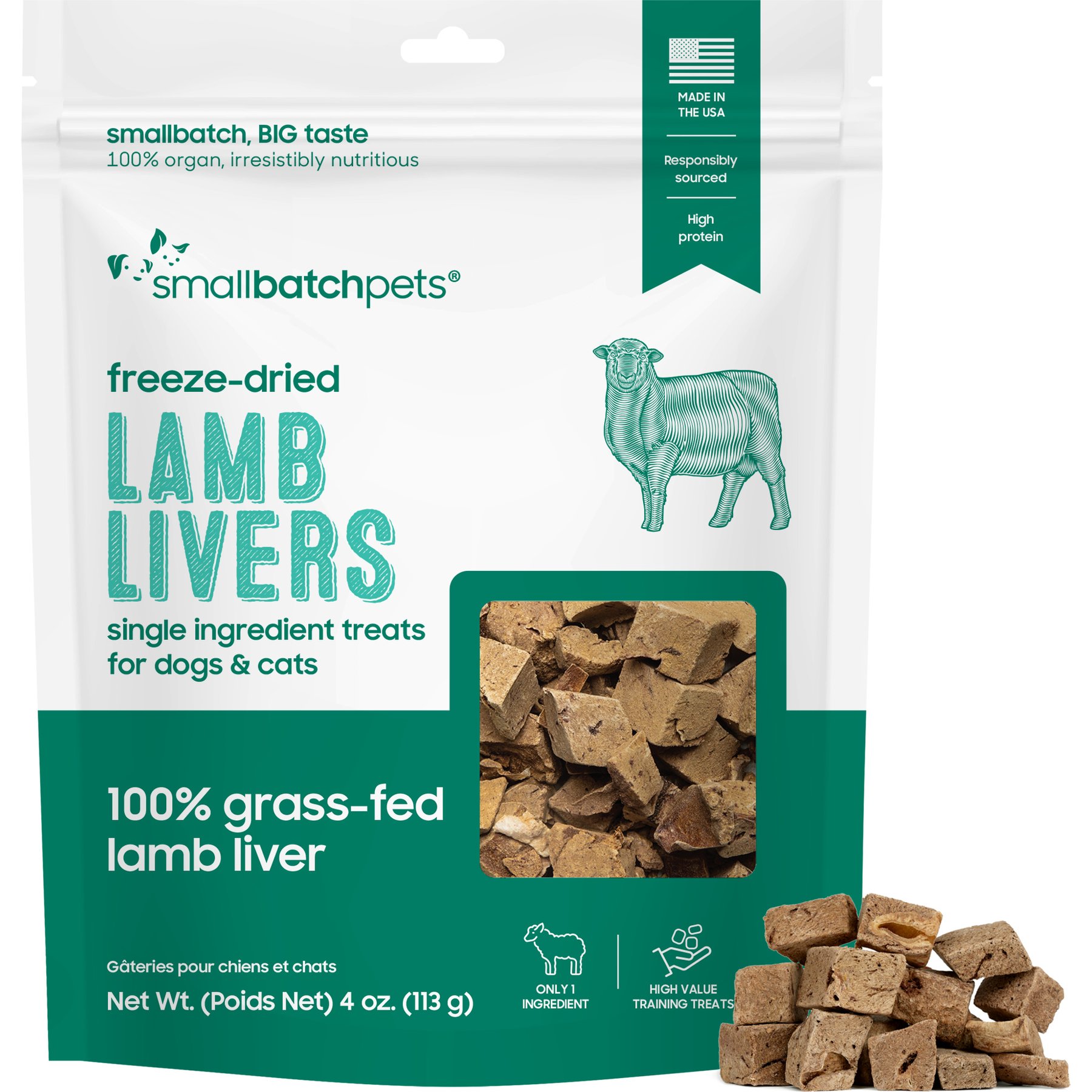 Smallbatch Pets Lamb Livers Single Ingredient Freeze-Dried Dog & Cat Treats, 4-oz bag