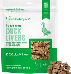 Smallbatch Pets Duck Livers Single Ingredient Freeze-Dried Dog & Cat Treats, 3-oz bag