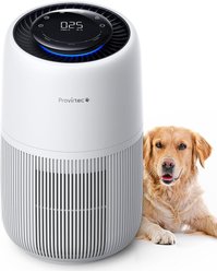 Provirtec Enhanced Activated Carbon & 360° Grille 5-Stage H13 True HEPA Dog Air Purifier, White, 8.1 x 13.5 x 8.1-in