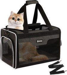 DOPZER Soft-Sided Airline-Approved Easy Access with Safety Zippers Travel Escape Proof Bag Dog & Cat Carrier, 17 x 11 x 11-in, Grey