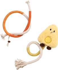 Happy & Polly Interactive Chew & Scratch Teaser Plush Cat Toy with Sisal Rope, 2 count, Yellow/Cheese slide 1 of 6