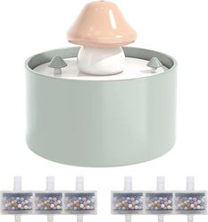 Happy & Polly Mushroom Ceramic Cat Water Fountain with 6 Filters, Green, 50-oz