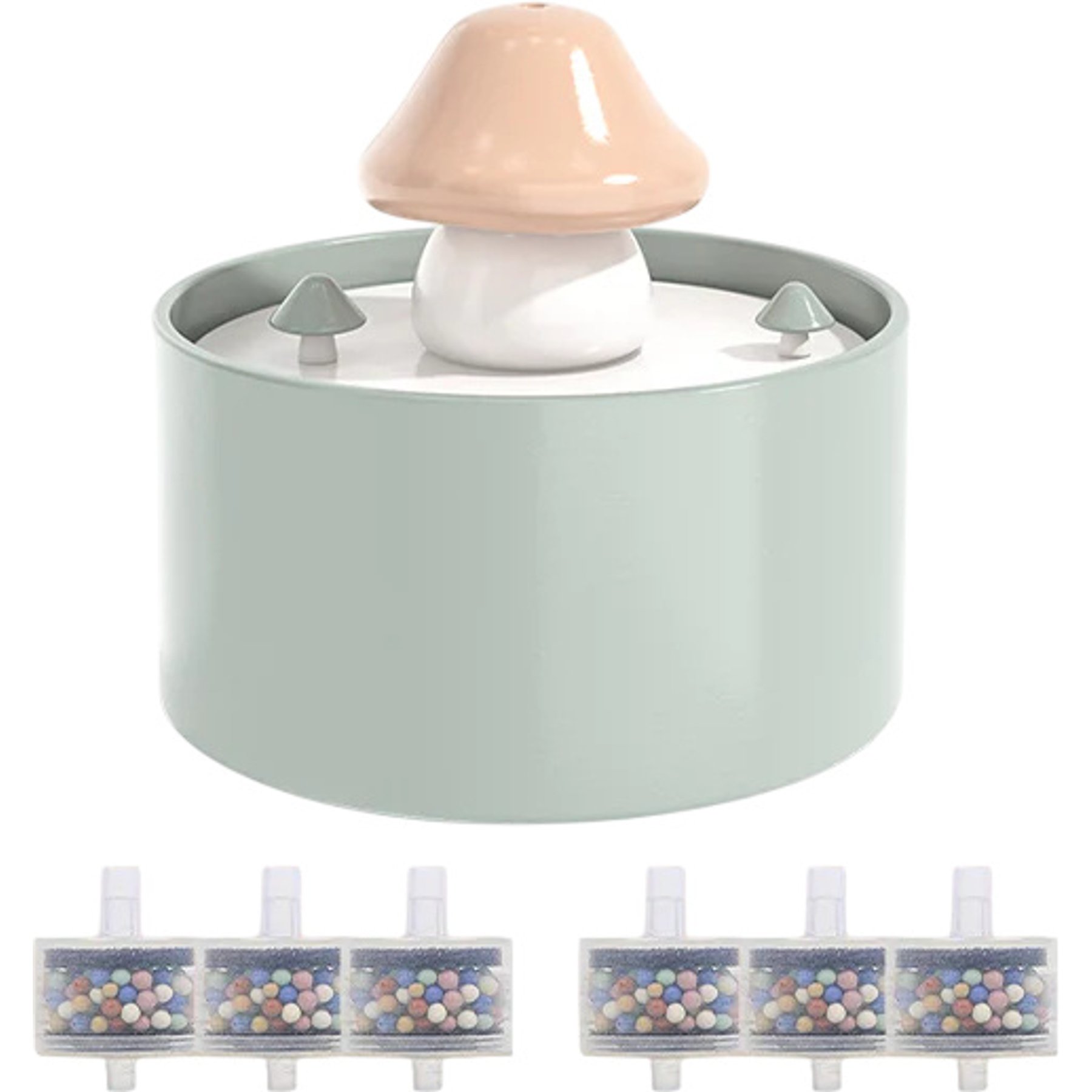 Happy & Polly Mushroom Ceramic Cat Water Fountain with 6 Filters, Green, 33-oz