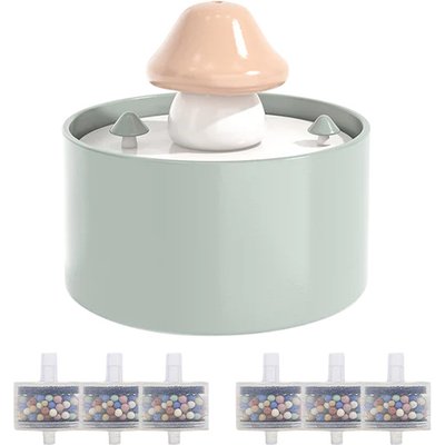 Happy & Polly Happy & Polly Mushroom Ceramic Cat Water Fountain with 6 Filters, Green, 50-oz