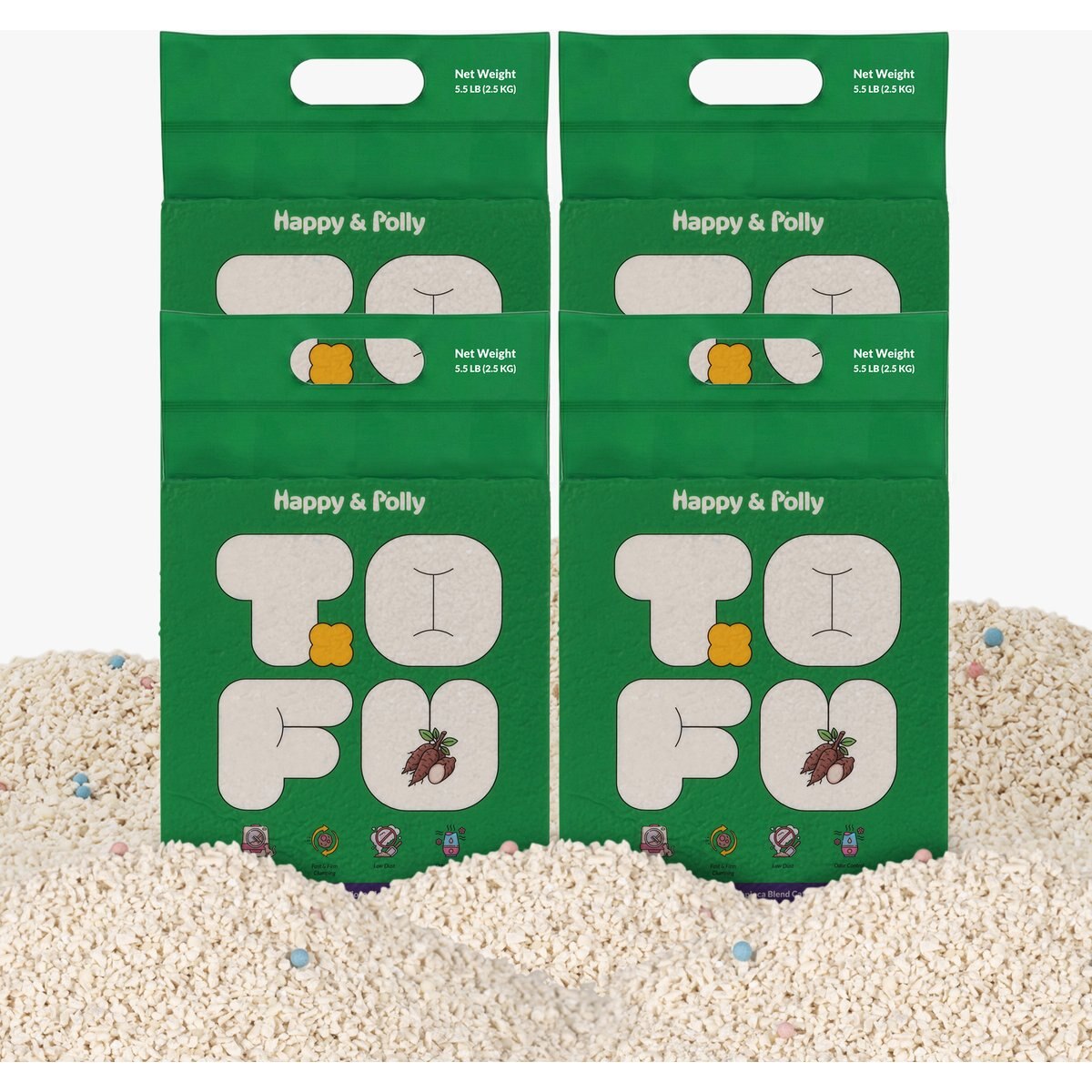 Happy & Polly Natural Tofu & Tapioca Blend Cat Litter, 5.5-lb bag, bundle of 4