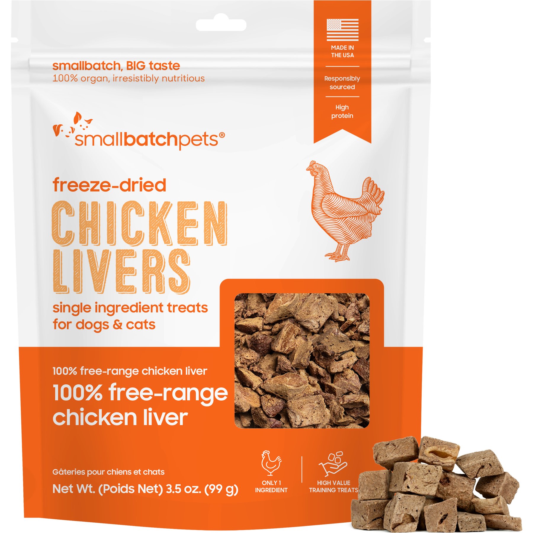 Smallbatch Pets Chicken Livers Single Ingredient Freeze-Dried Dog & Cat Treats, 3.5-oz bag