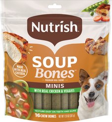 Rachael Ray Nutrish Soup Bones Minis Premium Dog Chews with Real Chicken & Veggies Hard Dog Chews, 16 count bag