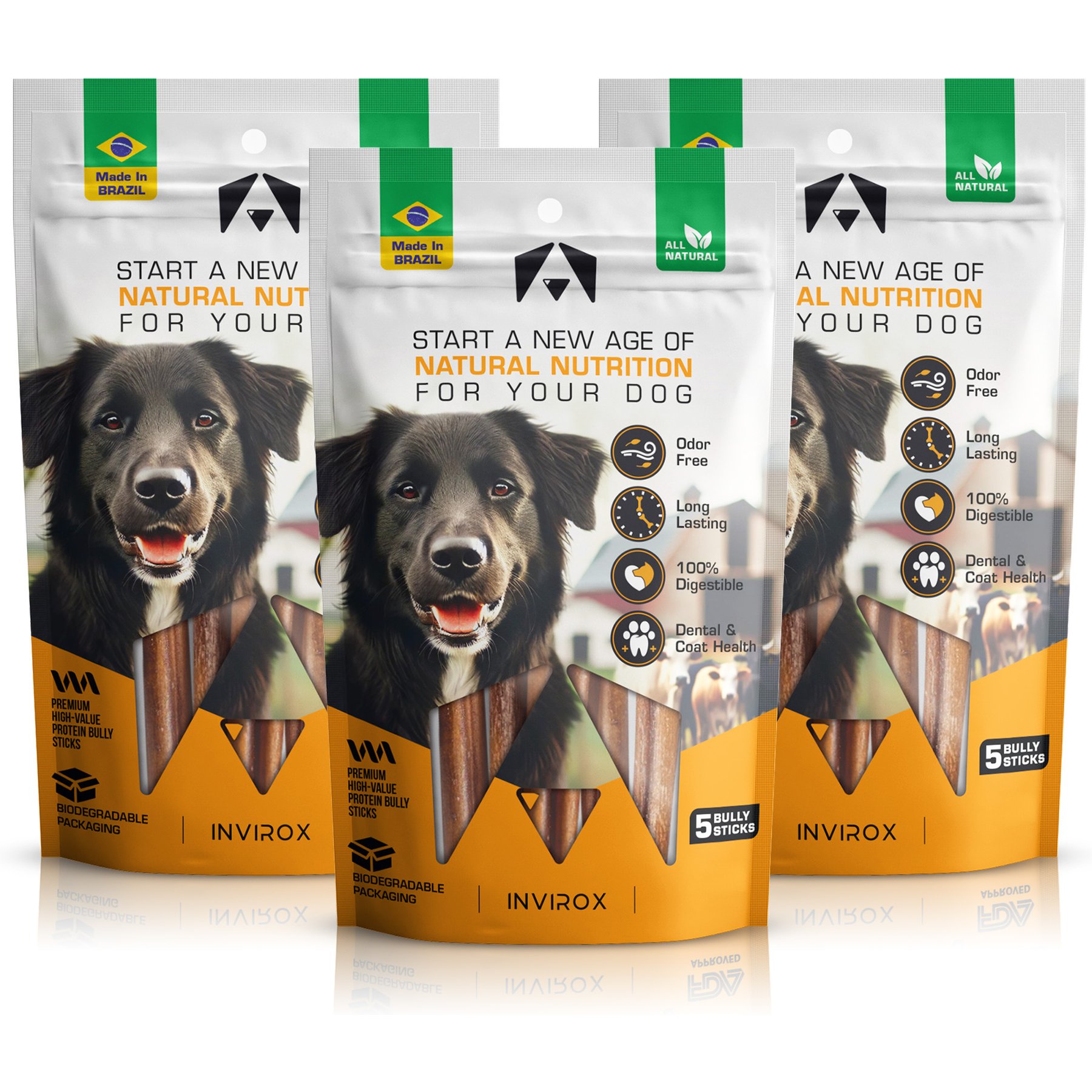 INVIROX Natural Grass-Fed 6-in Bully Sticks Dog Treats, 15 count