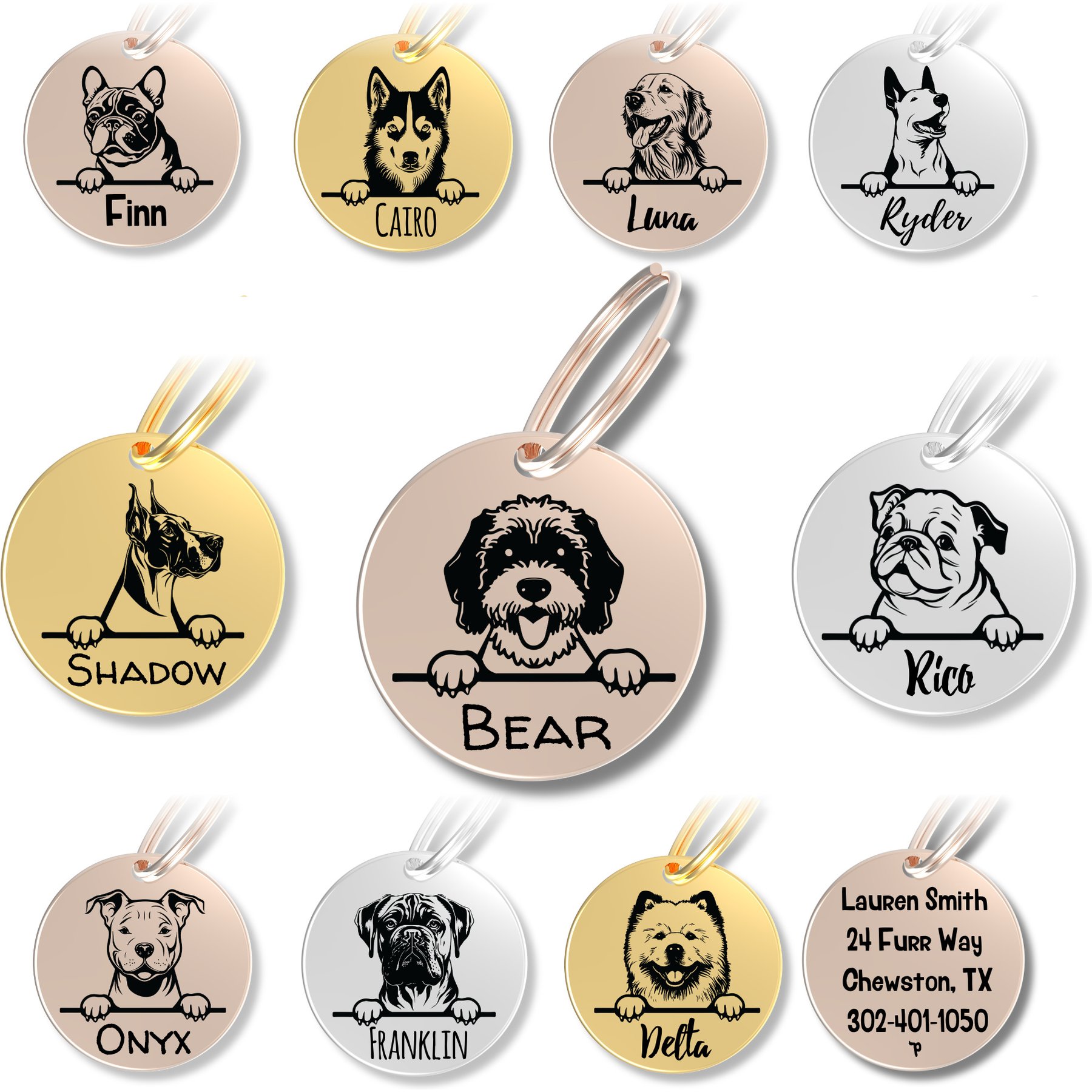 PawFurEver Dog Breed Stainless Steel Personalized Dog ID Tag, Port Water Dog, Rose
