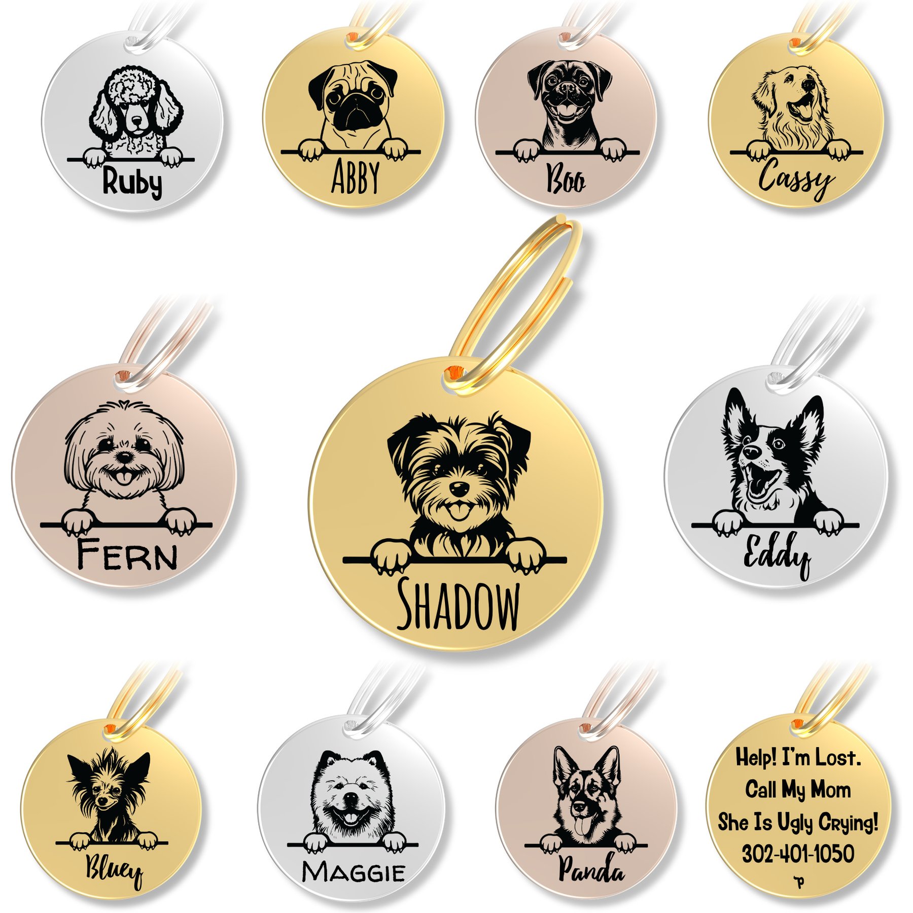 PawFurEver Dog Breed Stainless Steel Personalized Dog ID Tag, Morkie, Gold