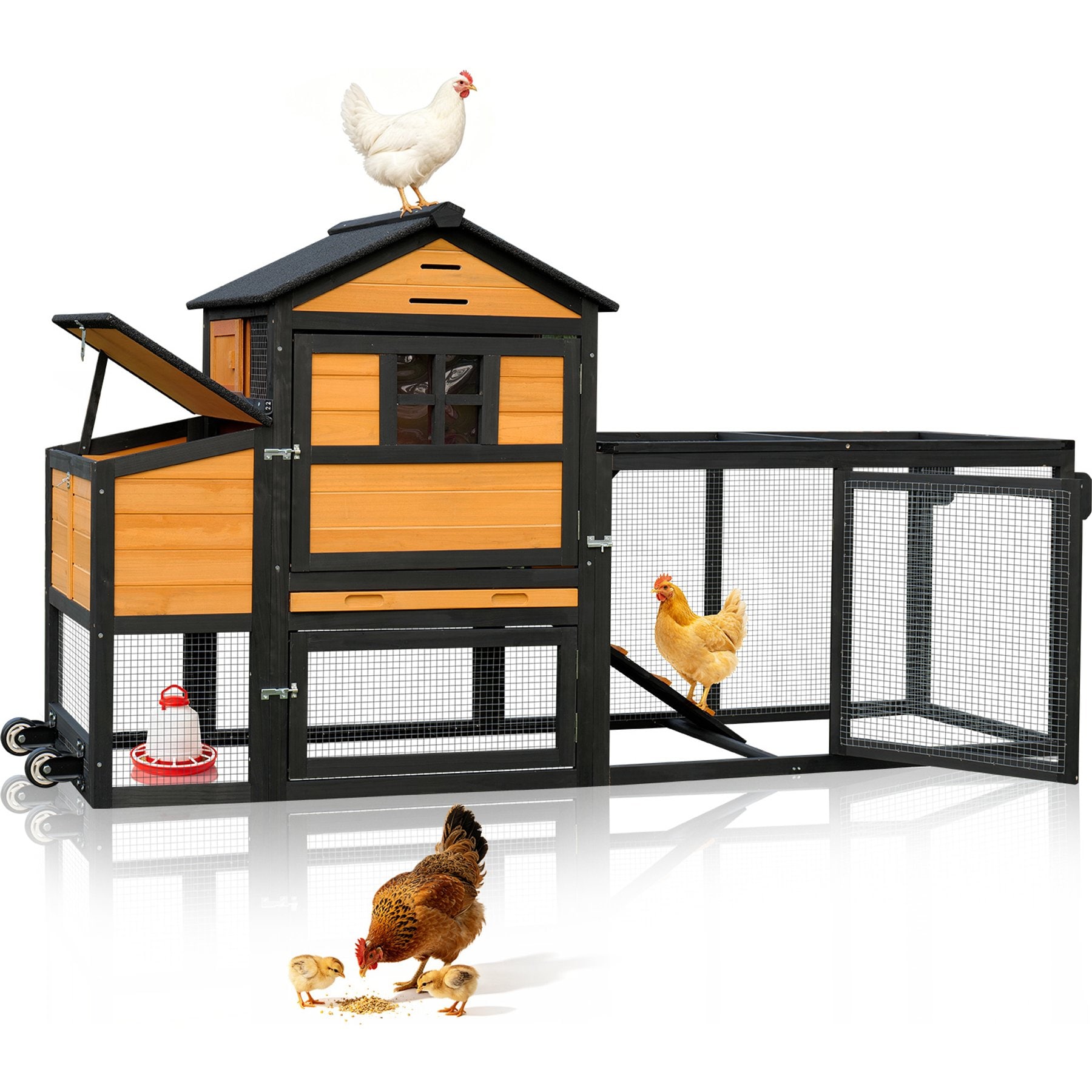 FunXplore Outdoor Chicken Coop, Small, Yellow, 82.7 x 25.6 x 44.1-in