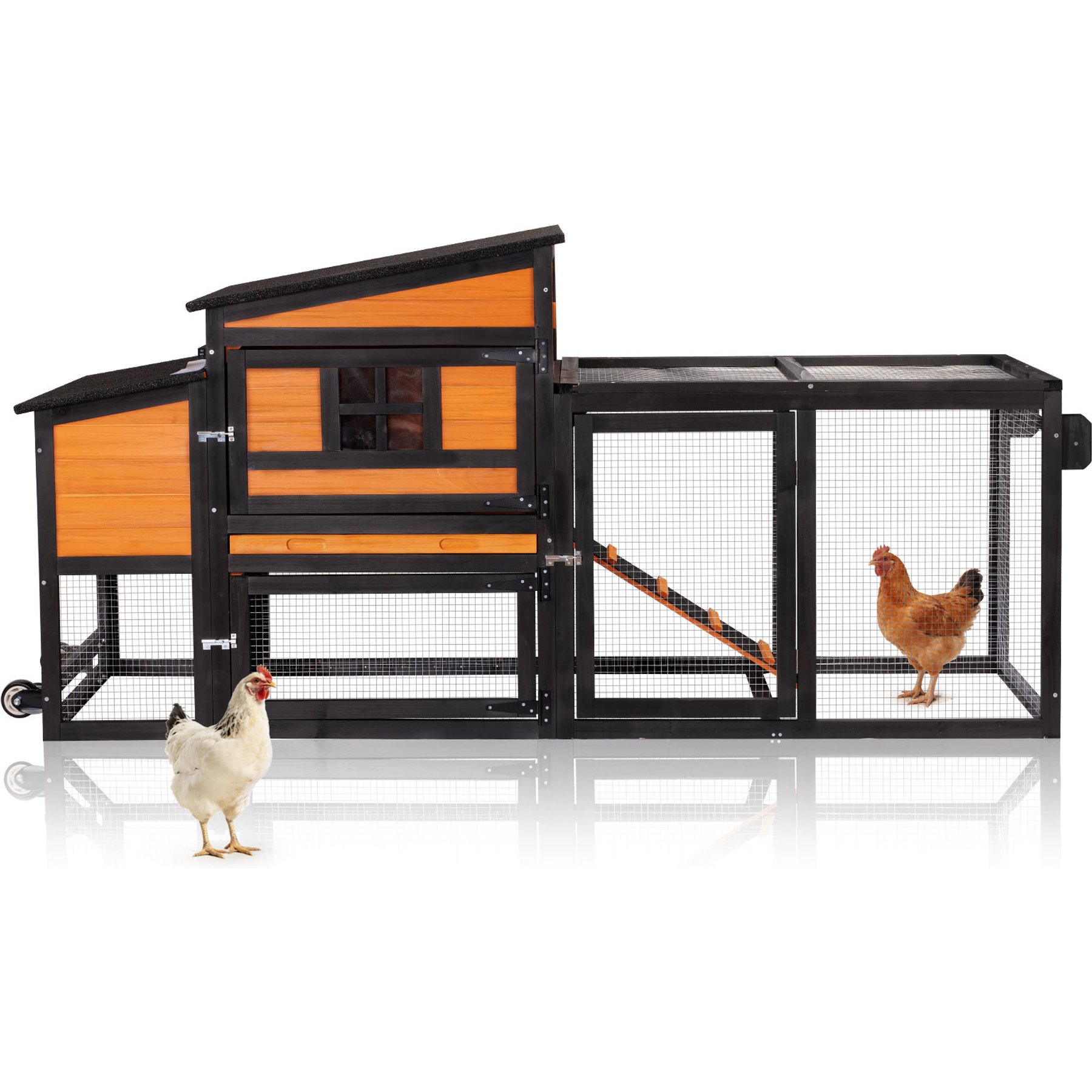 FunXplore Outdoor Chicken Coop, Small, Yellow, 76.8 x 25.6 x 37.4-in