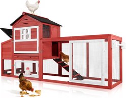 FunXplore Outdoor Chicken Coop, Small, Red, 82.7 x 25.6 x 44.1-in