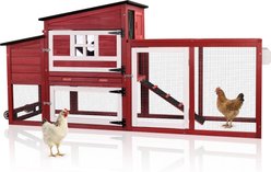 FunXplore Outdoor Chicken Coop, Small, Red, 76.8 x 25.6 x 37.4-in
