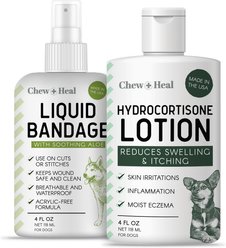 Chew + Heal Hydrocortisone Lotion & Liquid Bandage First Aid Duo Wound Care for Dogs