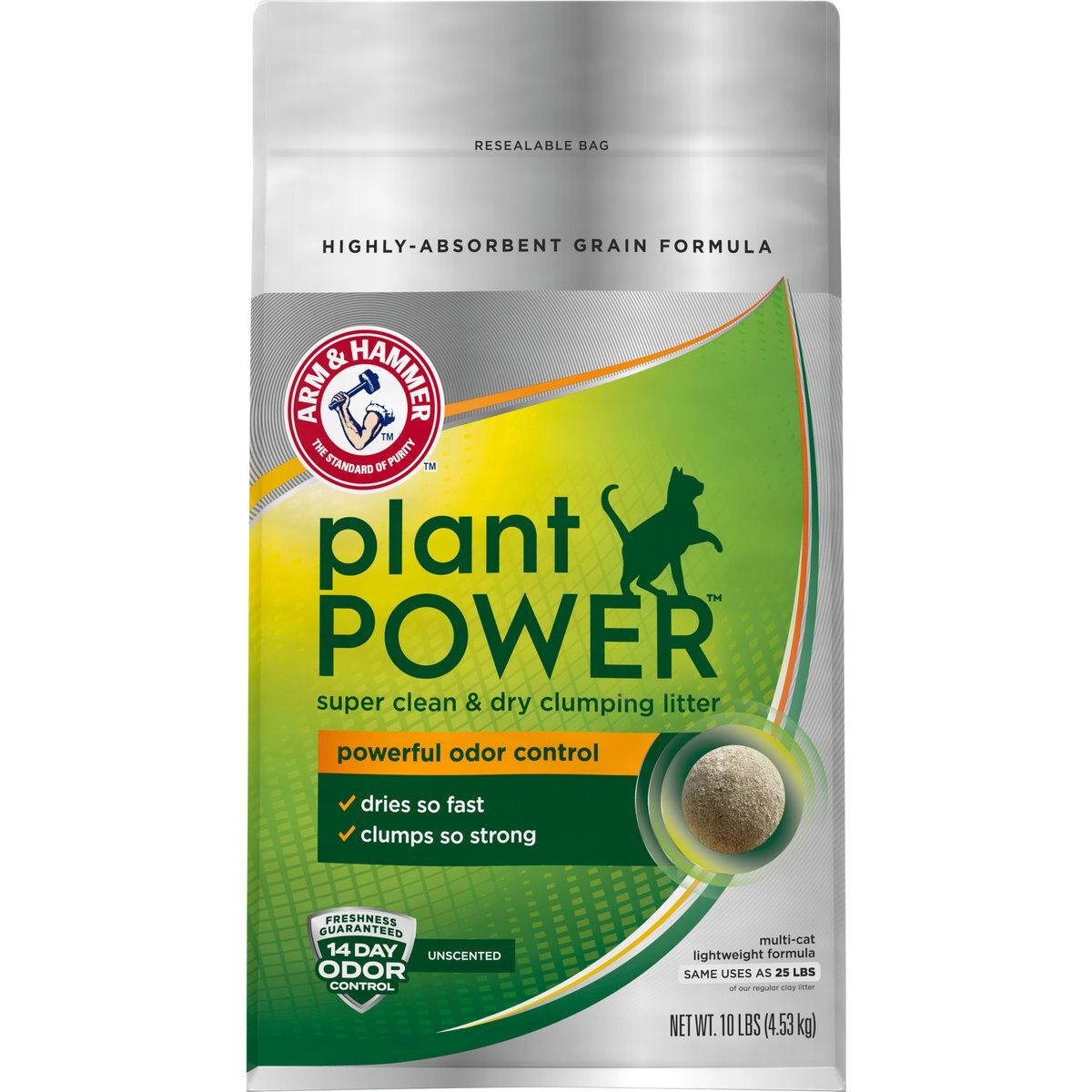 Arm & Hammer Litter Plant Power Unscented Lightweight Clumping Wheat Cat Litter, 10-lb bag