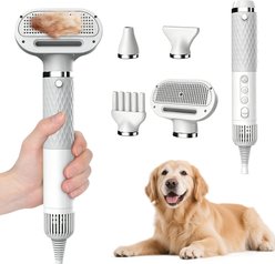 Decflow 3-Speed 2-in-1 Dog Hair Dryer & Grooming Brush, White