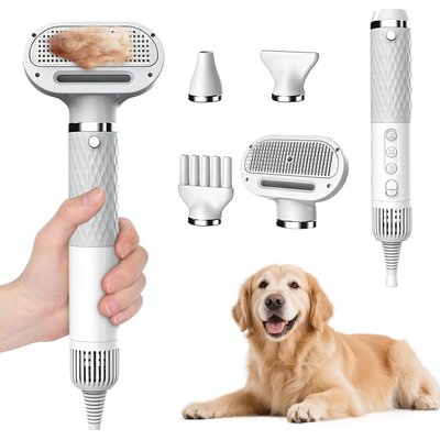 Decflow Decflow 3-Speed 2-in-1 Dog Hair Dryer & Grooming Brush, White
