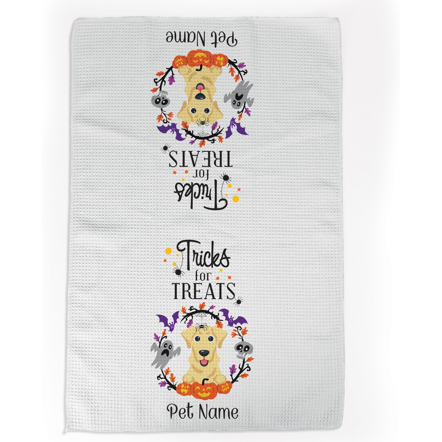 PGS Yellow Labrador Tricks for Treats Pet Breeds Waffle Weave Towel, Purple/Orange/Black/White, 16 x 24-in