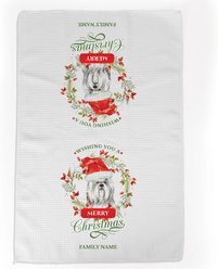 PGS Shih Tzu Wishing You A Merry Christmas Watercolor Pet Breeds Waffle Weave Towel, White/Red/Green, 16 x 24-in