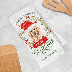 PGS Golden Retriever Wishing You A Merry Christmas Watercolor Pet Breeds Waffle Weave Towel, White/Red/Green, 16 x 24-in slide 2 of 2