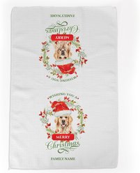 PGS Golden Retriever Wishing You A Merry Christmas Watercolor Pet Breeds Waffle Weave Towel, White/Red/Green, 16 x 24-in