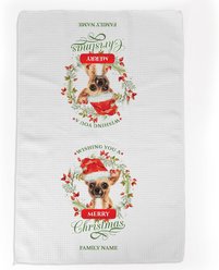 PGS Chihuahua Wishing You A Merry Christmas Watercolor Pet Breeds Waffle Weave Towel, White/Red/Green, 16 x 24-in
