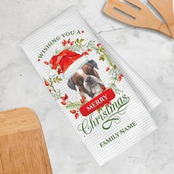 PGS Boxer Wishing You A Merry Christmas Watercolor Pet Breeds Waffle Weave Towel, White/Red/Green, 16 x 24-in slide 2 of 2