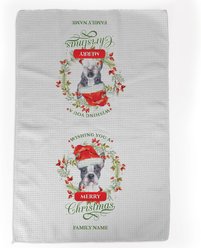 PGS Boston Terrier Wishing You A Merry Christmas Watercolor Pet Breeds Waffle Weave Towel, White/Red/Green, 16 x 24-in